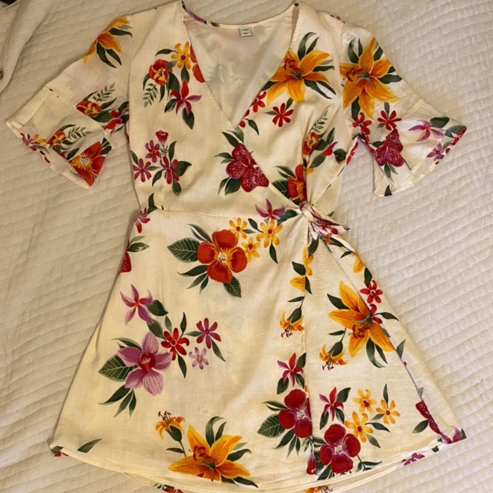 Tropical Linen Wrap Dress